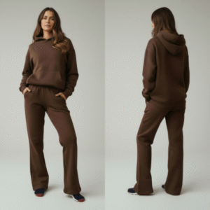 women in dark brown chocolate tracksuit